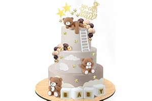 Yinder Bear Cake Toppers Mini Bear Cake Decorations Cake Toppers Gold White Pearl Ball for Birthday Party Decorations(Dark Brown,Cute Style)