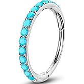 OUFER Turquoise Nose Rings Hoop for Women Men, 316L Surgical Steel 20G Nose Piercing Jewelry, Hinged Segment Septum Lip Rings Cartilage Conch Rook Helix Tragus Daith Earrings-6MM