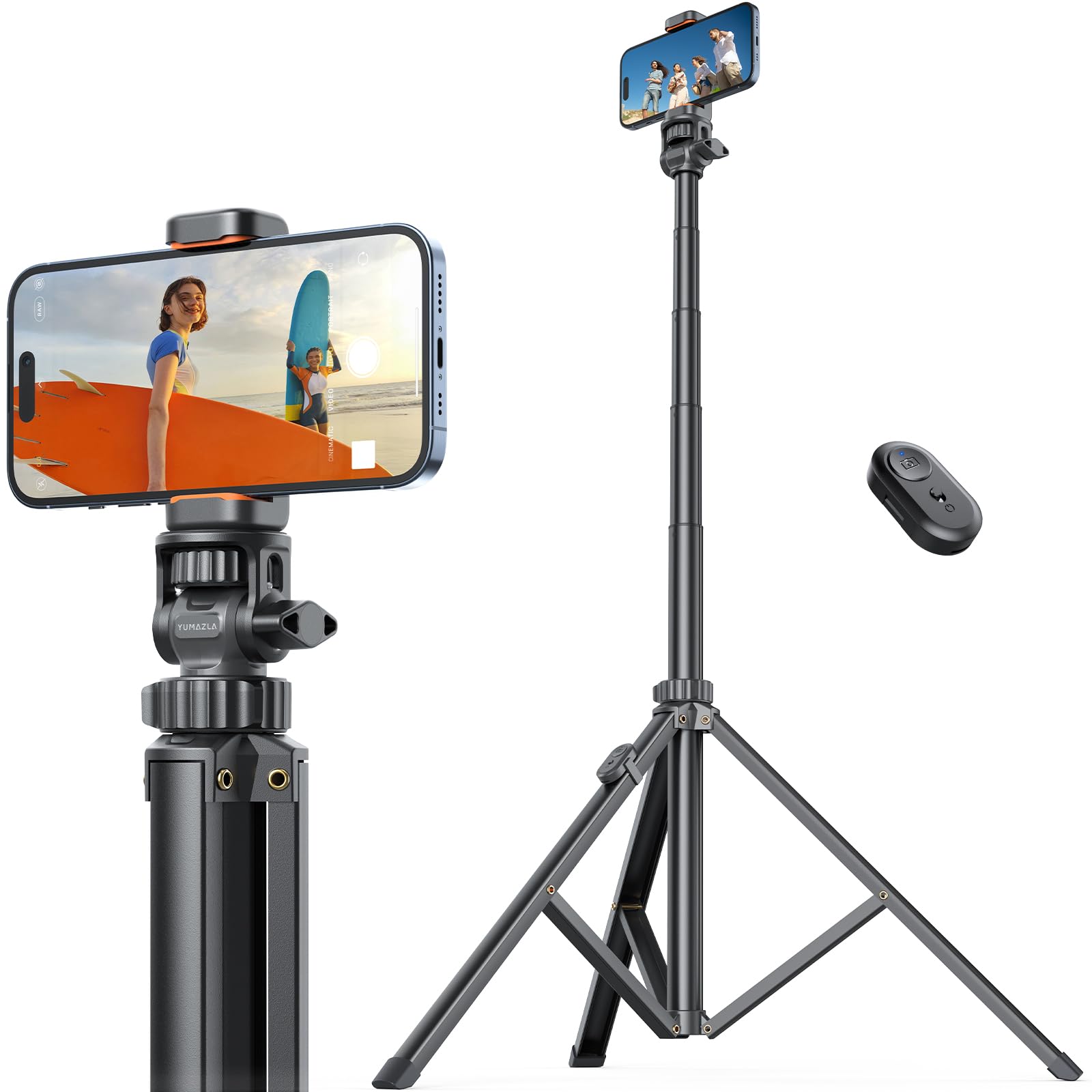 Photo 1 of 71''/180cm Extendable Phone Tripod Aluminum, Portable Travel Stand for Video Recording, Travel Tripod for iPhone/Cell Phone/Camera Video Light, Compatible with Smartphones, DSLR