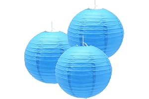 Hocansen 3pcs Paper Lanterns Decorative Round Chinese Paper Lanterns for Birthday Halloween Wedding Baby Bridal Shower Home Decor Party Decoration (12in/Sky Blue)