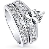 BERRICLE Sterling Silver CZ Solitaire Wedding Engagement Ring Set for Women, Stackable Cubic Zirconia Ring - Emerald, Marquise, Oval, Pear, Round Cut