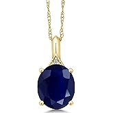 Gem Stone King 3-6 Cttw 10K Yellow Gold Gemstone Birthstone and White Diamond Pendant Necklace For Women | Oval 12X10MM | Gold Necklace for Women | with 18 Inch Chain