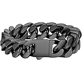 FaithHeart Cuban Link Bracelet for Men, Silver/Black/14K Gold Plated Stainless Steel Wrist Link Hip Hop Chain Bracelets, 5mm/7mm/9mm/12mm Width, 7.5"/8.3"/9" Length, with Gift Box
