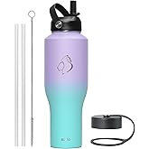 BUZIO Water Bottle 40oz Fits in Cup Holder, Double Wall Vacuum Insulated Tumbler with Lid and Straw, Leakproof 18/8 Stainless Steel Travel Flask Water Cup Keeps Drinks Hot Cold, Dark Purple Green