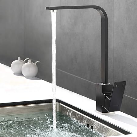 ubeegol 360° Drehbar Küchenarmatur Schwarz Mischbatterie Edelstahl Wasserhahn Küche Spültischarmatur Spülarmatur Spülbecken A