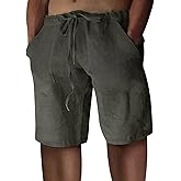 Puimentiua Linen Shorts for Men, Lightweight Elastic Waist Summer Beach Mens Linen Shorts