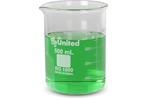 United Scientific™ 500 mL Beaker - Low Form Griffin, Double Scale Graduation, 3.3 Borosilicate Glass Beaker with Pour Spout, 