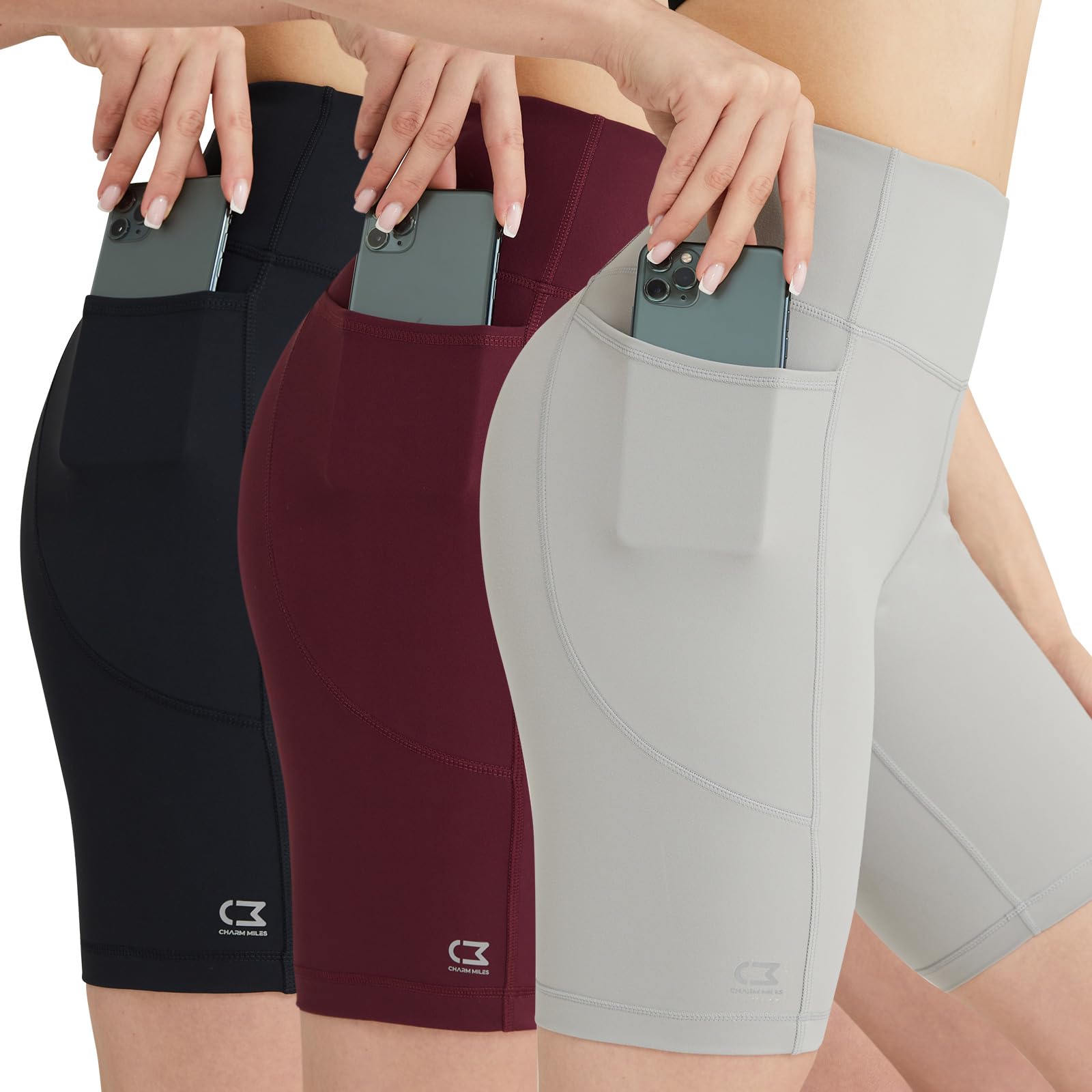 thumbnail image 2 of CHARM MILES Women's Workout Shorts With Pockets - High Waist Spandex Biker Shorts 2 of 10