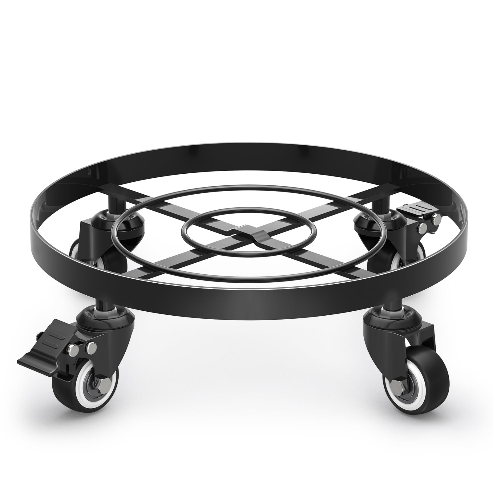 WELDUN Metal Plant Stand with Wheels, Heavy Duty Garden Planter Stand Ø28cm, Mobile Potting Trolley, Plant Caddy,Suitable for Outdoor Patios, Decks and Indoors Black