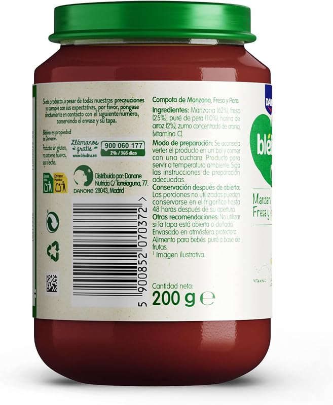 Frascos de maçã, morango e pera para o bebé. Frascos Blédina com vitamina C e sem açúcares adicionados. Alto teor de fibra e sem lactose. A partir dos 6 meses, embalar 6x200g — foto 4 de 8