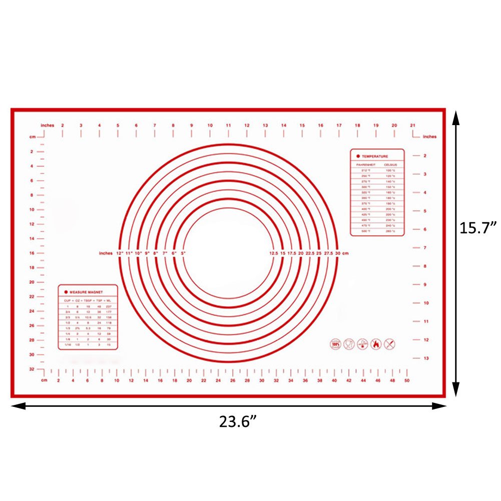 Smarki Silicone Pastry Rolling Mat Food-grade Silicone and Glass Fiber for Rolling Dough Non-Stick Silicone Mats Great for Kneading Dough (Red-Large(23.62