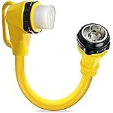 90 Degree 50 Amp RV Twist Lock Plug, NEMA SS2-50P to SS2-50R RV Adapter, 1.5ft Heavy Duty Extension Cord Adapter with 50Amp Power Locking Male and 50 Amp 90 Degree Locking Female Ends, Yellow