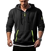 QOSOQ Men's Pullover Hoodies Quarter Zip Long Sleeve Shirts Drawstring Sports Casual Hooded Sweatshirts with Pockets
