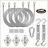 Triangle Sun Shade Sail Canopy Awning Installation Whole Set of Hardware Kits - 18 PC Hardware Kits, 36 ft (12 ft x 3) Cable Wire Ropes