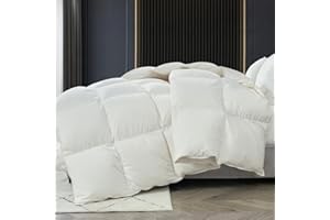 KUSNUG Goose Feather Down Comforter Queen Size, White All Season Fluffy Duvet Insert for Medium Warmth, 100% Egyptian Cotton Cover, Ultra-Soft 750 Fill-Power Luxurious Hotel Bed Comforter(90"x90")