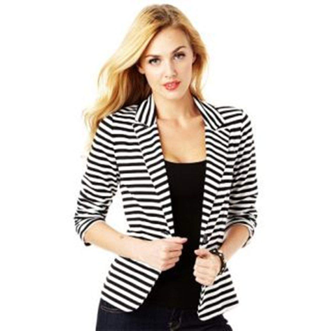 raabta fashion women's rib strip blazer (black, white, small)
