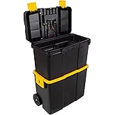 Portable Tool Box with Wheels - Stackable 2-in-1 Tool Chest with Fold-Down Comfort Handles, Tough Latches, and Removable Stor