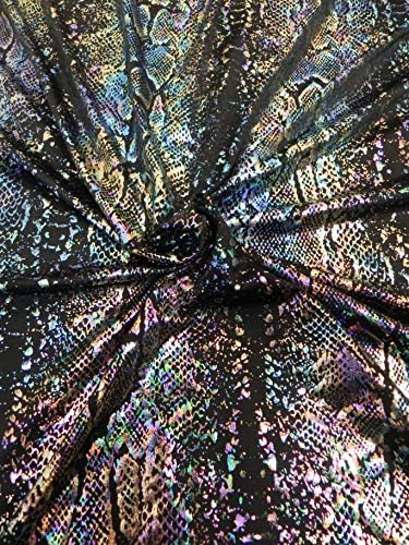 Holographic Foil Reptile Pattern on Black Polyester Venezia Spandex Fabric