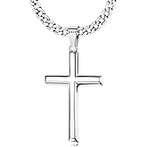 MILACOLATO 925 Sterling Silver Cross Necklace for Men Women - 5mm Durable 316L Stainless Steel Cuban Link Curb Chain with Beveled Edge Cross Pendant, Silver Crucifix Necklaces Jewelry, 18-30'' Christian Baptism Gift