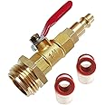 Winterize Blowout Adapter with 1/4" Male Quick Plug & 3/4" Male GHT Thread,Brass Quick Fitting with Ball Valve for Blowing Out Water to Winterize Garden Hose, Sprinkler Systems, etc. (Male GHT)