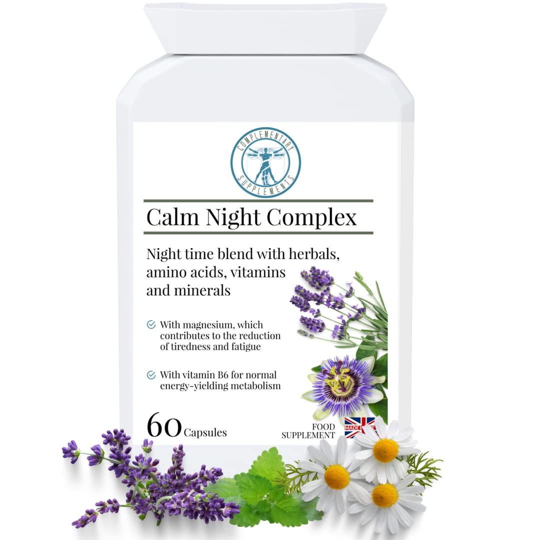 Complementary Supplements - Calm Night Complex - Traditional Herbal Formula – Ashwagandha, Lemon Balm, Passion Flower, Lavender, Magnesium - Vegan - 60 Capsules