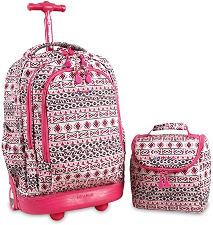 J World New York Setbeamer Rolling Backpack w/Free Lunch Bag (Skandi Pink)