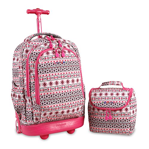 J World New York Setbeamer Rolling Backpack w/Free Lunch Bag (Skandi Pink)