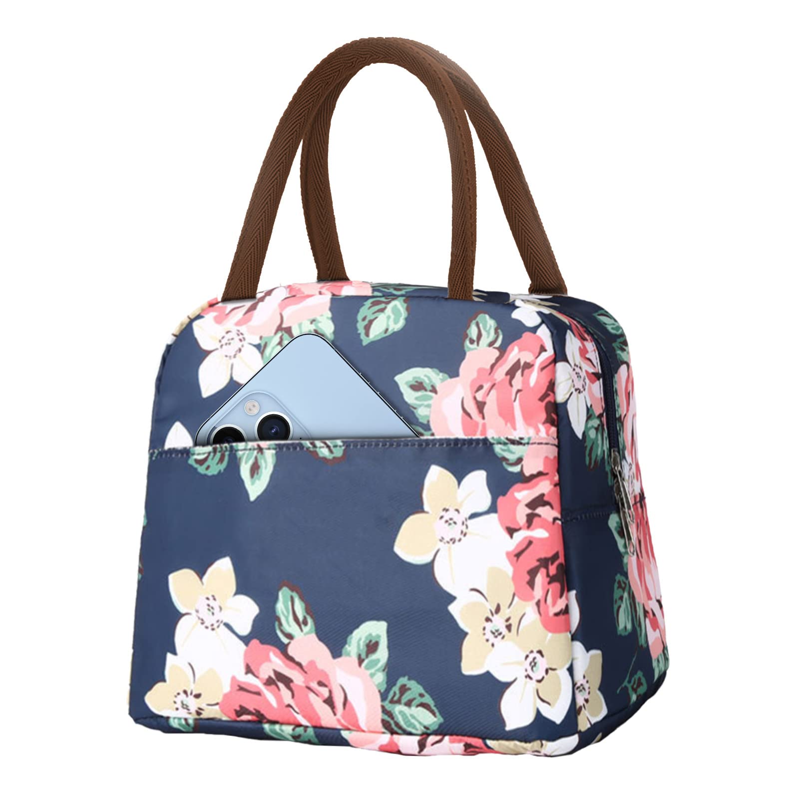 Insulated Lunch Bag, Portable Floral Thermal Lunch Bags Cooler Bag Lunch Box Organizer Tote Bag for Women Adults Kids Girls Work School Picnic Camping Travel