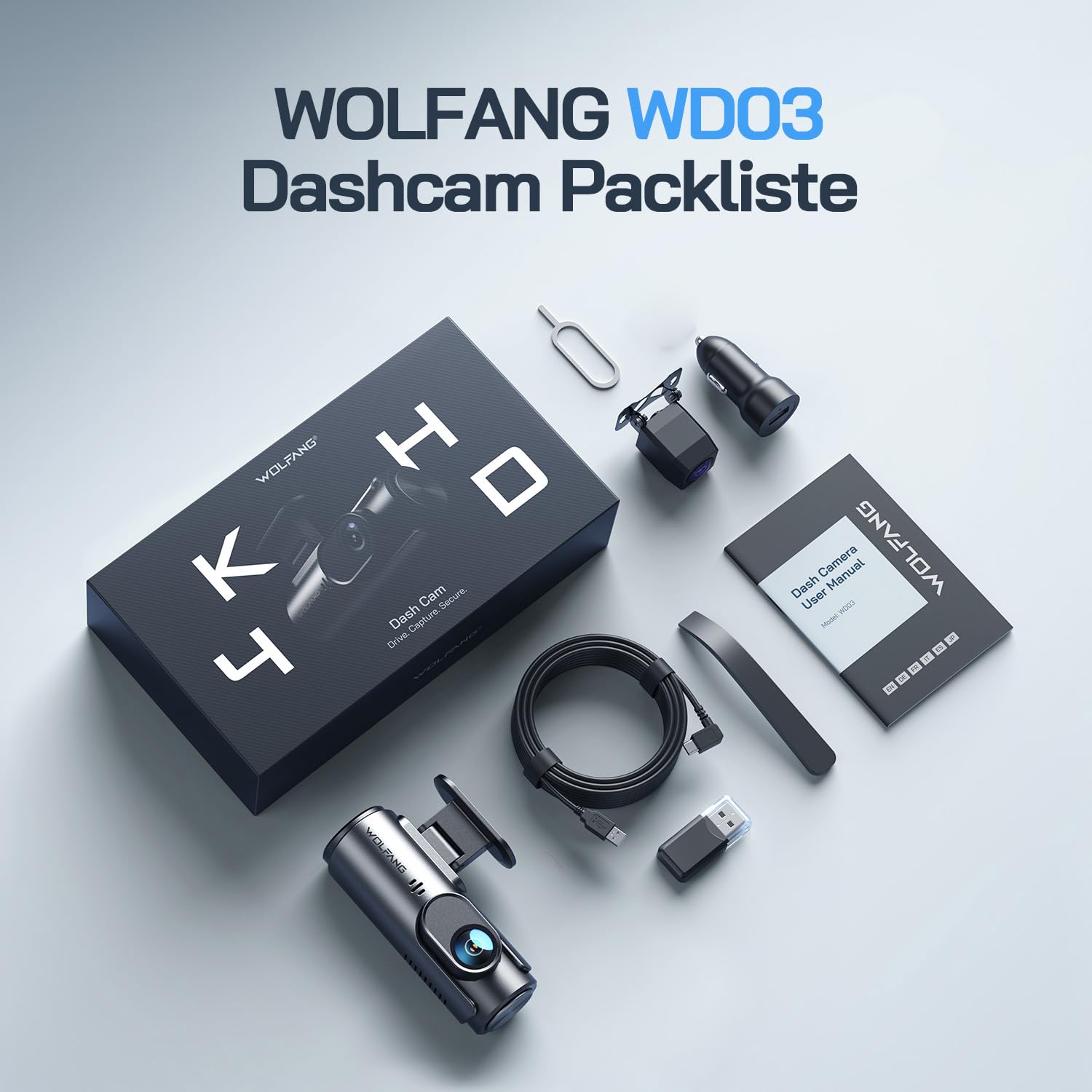 WOLFANG Dashcam Auto Vorne Hinten, 4K+1080P Wi-Fi Dash Cam, Ultra-Nachtsicht, Dual Auto Kamera mit 70°-Weitwinkel, WDR, 24 Std. Parkmodus, G-Sensor, Loop-Aufnahme 9