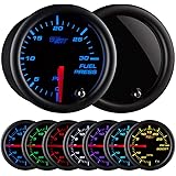 GlowShift Tinted 7 Color 30 PSI Fuel Pressure Gauge Kit - Includes Electronic Sensor - Black Dial - Smoked Lens - for Diesel 