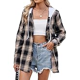 INFITTY Women's Buffalo Plaid Hoodie Long Sleeve Jacket Button Drawstring Casual Fall Shirts with Pocket