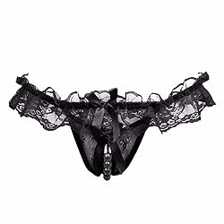 Women Pearl Lace Bowknot Beads Lace Panties Erotic