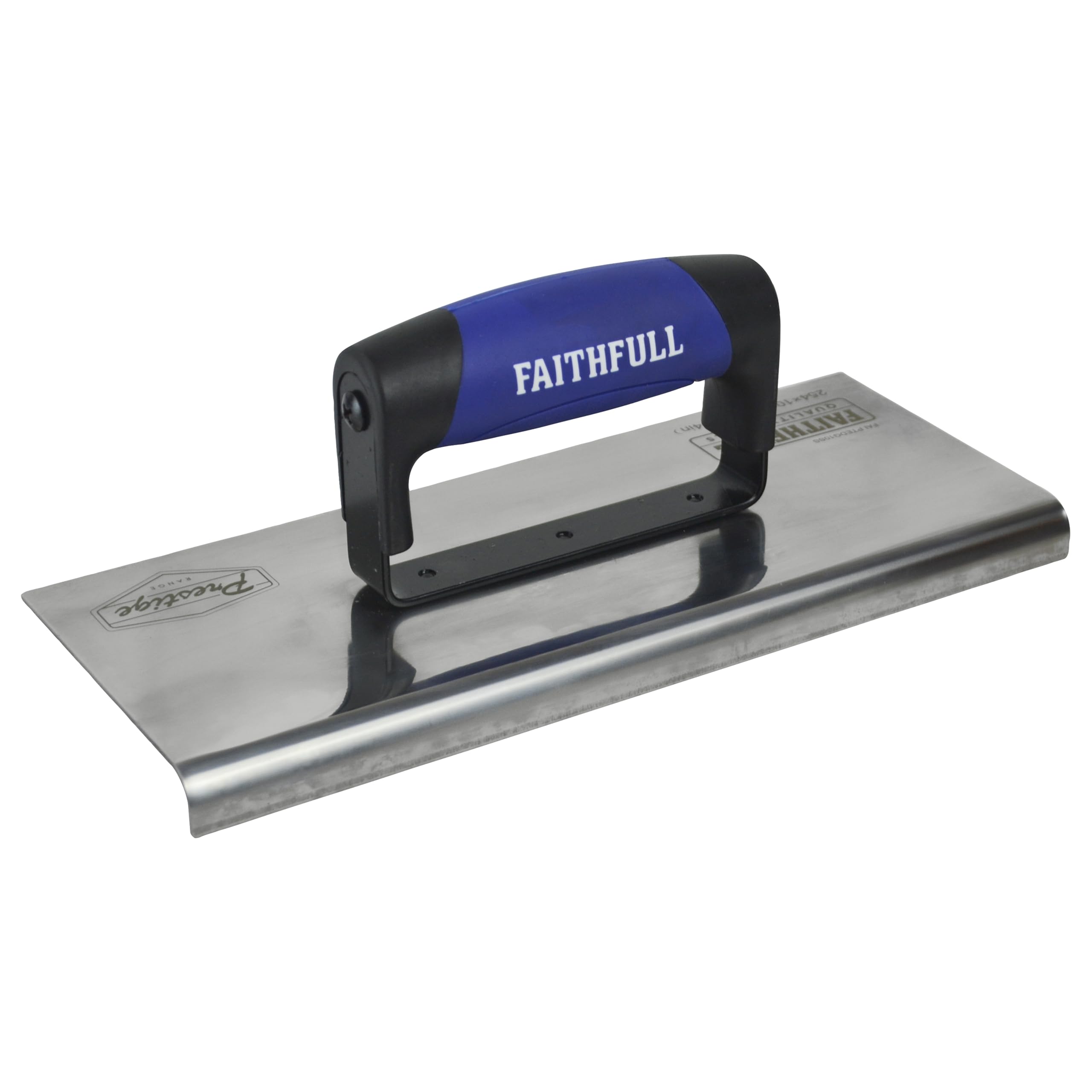 Faithfull Prestige Curved Edging Trowel, Stainless Steel Blade & Soft-Grip Handle for Shaping Steps & Verges – 10 x 4 Inch