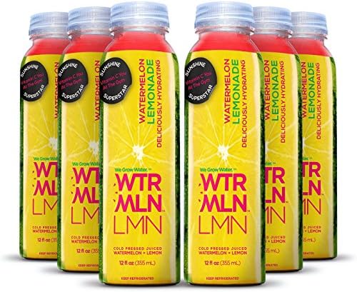 Cold Pressed Watermelon Juice With Organic Lemon (WTRMLN LMN) - Deliciously Hydrating 100% Fresh Fruit Juice, Pulp-Free, Natural Drink With No Added Sugar or Water, 6 Pack, 12 Ounce Bottle