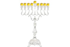Majestic Giftware Silver-Plated Chanukah Oil Menorah (MN-HA19381B) | Fits Standard Chanukah Oil Cups and Large Candles | Durable & Long-Lasting Quality | Hanukkah Menorah - 17.5” High