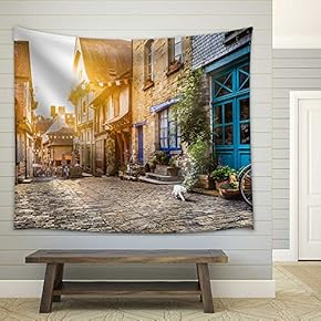 Old Town in Europe at Sunset with Retro Vintage Style Filter - Fabric Wall Tapestry Home Decor - 51x60 inches