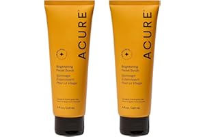 Acure Brightening Facial Scrub - Exfoliating Face Wash, Gentle Daily Scrubber & Exfoliator for Women & Men for Radiant Skin, Cleansing Wash with Sea Kelp & French Green Clay - 4 fl oz (2 Pack)