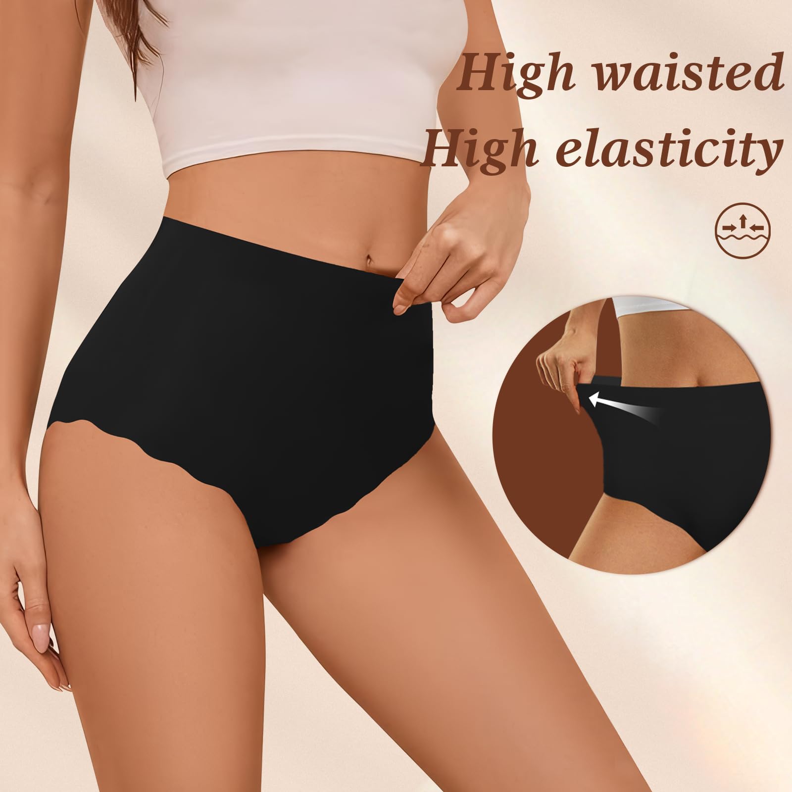 TDONE Seamless Knickers for Women, Breathable High Waisted Seamless Underwear Comfortable No Vpl Show Panties Soft Moisture Wicking Wavy Edges Knickers Full Coverage Briefs Multipack(6 Pack)