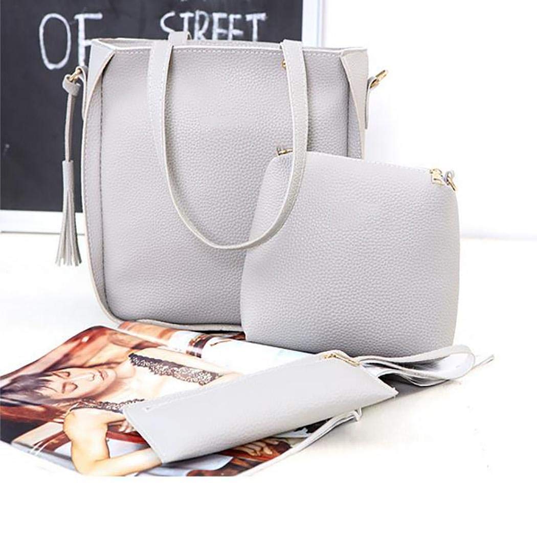 mekolen 4 pièces Femmes Sac à Franges Portefeuille de sac à Bandoulière à Grande Capacité Sacs Portés Main, Gris clair