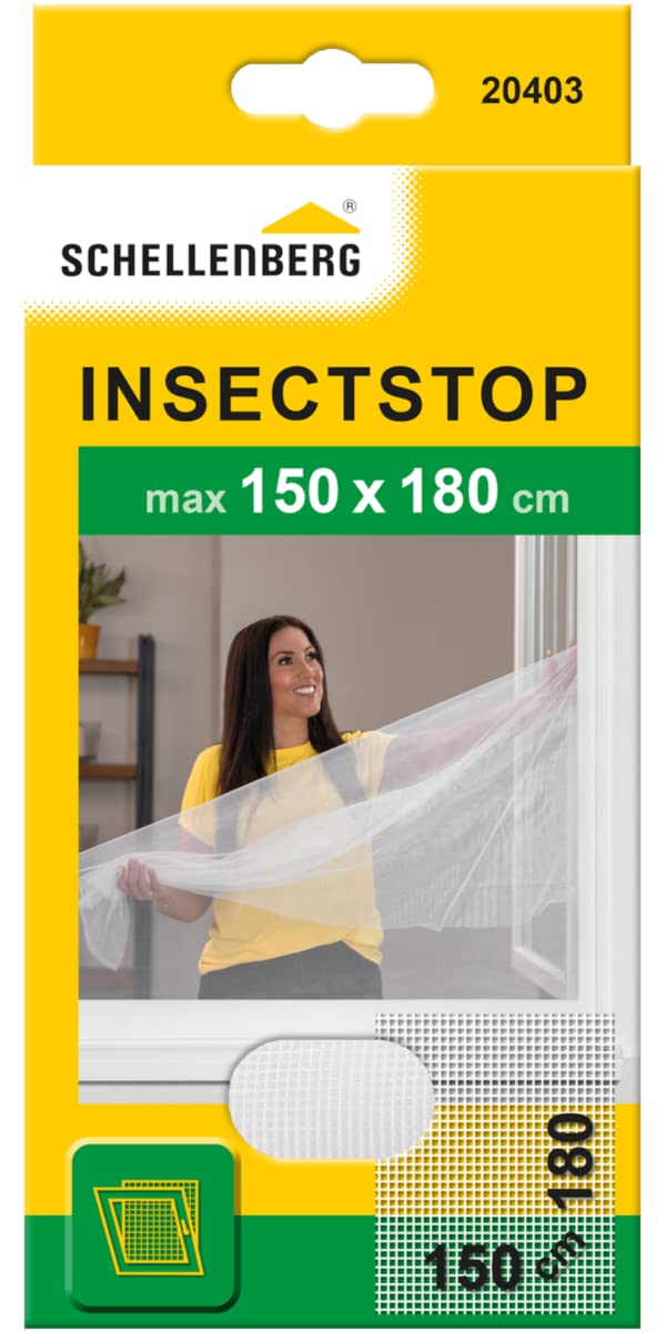 Schellenberg 20403 Nylon Insect Screen, Mosquito and Insect Screen Including Fixing Tape, Fixing Without Drilling, 150 x 180 cm, White