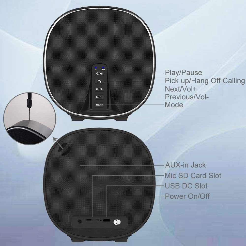 Wireless Portable Bluetooth Speaker 5.0 Build-in Mic, 10W HD Audio, Enhanced Bass, Radio Support, Hands-free Call and TF Card Slot, Stereo Sound for iPhone, Tablet, Android (DY52 Black-Silver)