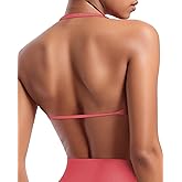 OMKAGI Halter Sports Bras for Women Padded Strappy Bra Open Back Workout Gym Crop