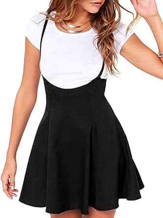 Amazon.com: Vestido de falda casual para mujer, de cintura alta, versátil,  acampanado, con tirantes de hombro, falda corta : Ropa, Zapatos y Joyería