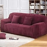 Teynewer Thick Velvet Sofa Cover 4 Seater Red High Stretch Non Slip view 6