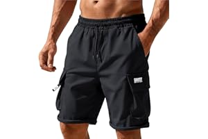Men's Stretchy Cargo Shorts Hiking Short Pants with Multi Pockets Summer Outdoor Elastic Waist Shorts Loose Drawstring Pant