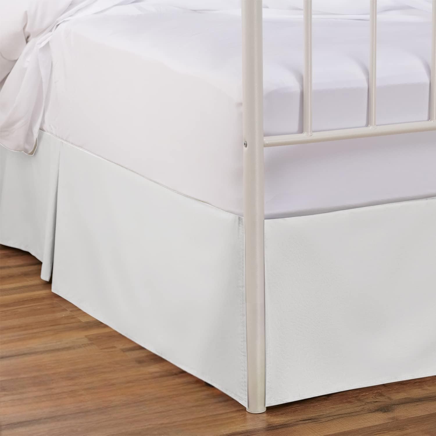 SHOPBEDDING Harmony Lane Tailored Bed skirt - 21 inch Drop, Queen, White Bed Skirt with Split Corners (Available in and 16 Colors)