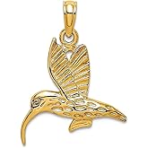 JewelryWeb 14k Gold Hummingbird Flying 2-d and Textured With Curved Beak Charm Pendant Necklace for Women