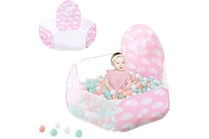 GOGOSO Pink Ball Pit for Babies - Pop Up Large Play Tent Baby Ballpits Fence with Basketball Hoop for 1-3 Toddlers Girls Kids Cats Pets Indoor Outdoor Toy Birthday Christmas Decoration