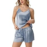 THXSILK 100% Mulberry Silk Women Cami Pajama Set, Tank Top with Shorts Sleepwear, Adjustable Spaghetti Straps, Luxury Pj Set