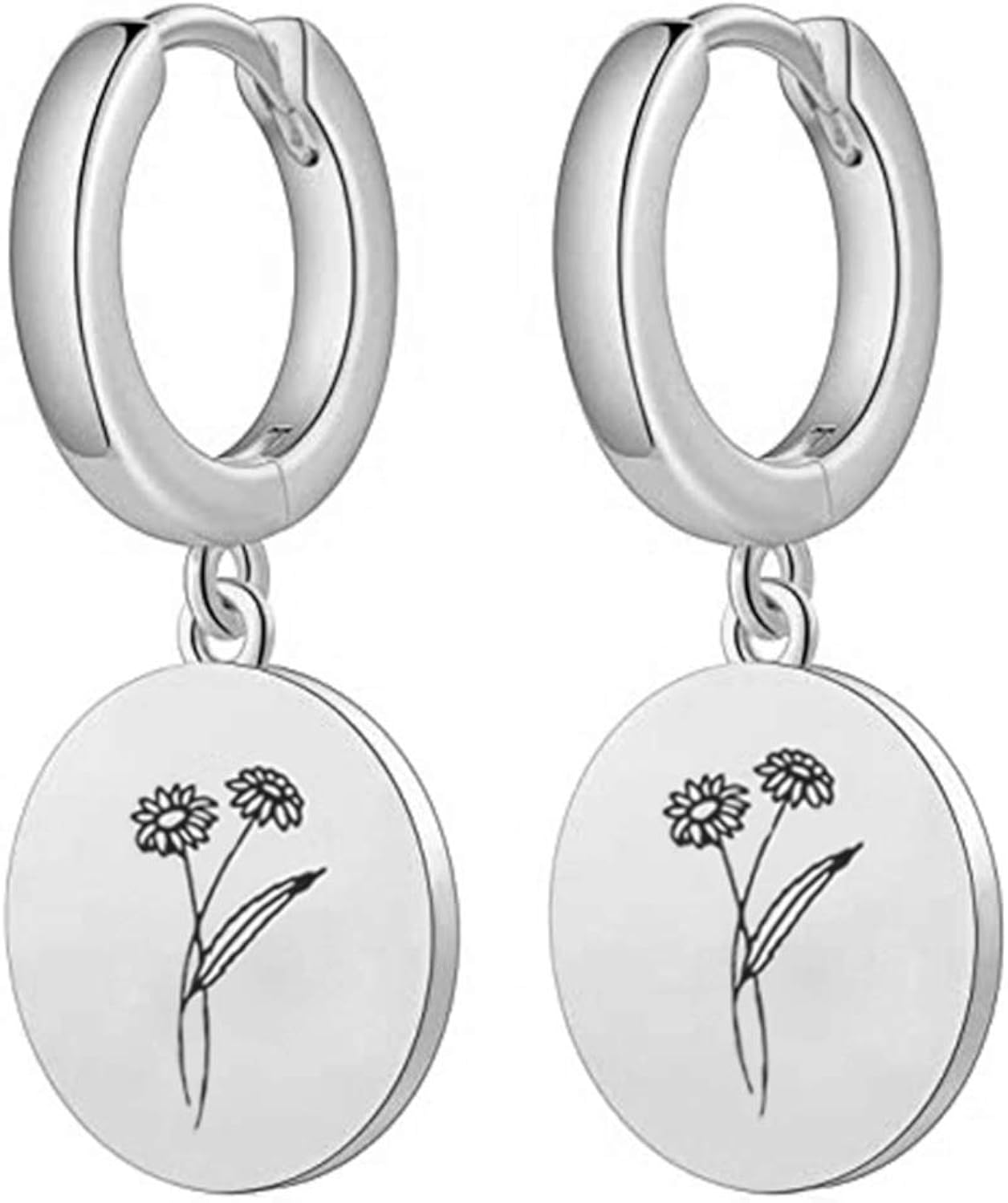 Amazon.com: Personalized Birth Month Flower Earrings S925 Sterling Silver Floral Signet Dangle 